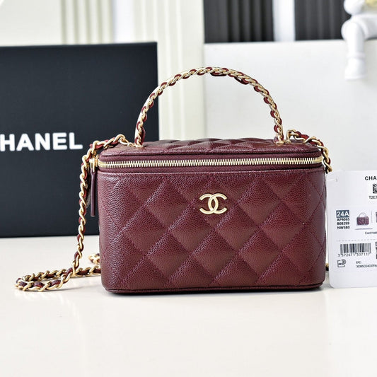 CC 24A Vanity Top Handle 16cm Burgundy Grained Calfskin Gold Hardware mysite