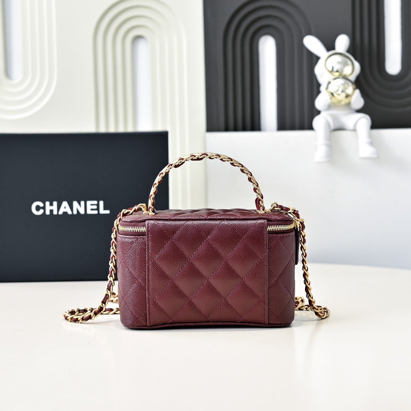 CC 24A Vanity Top Handle 16cm Burgundy Grained Calfskin Gold Hardware mysite