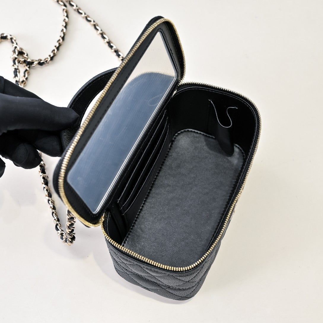 CC 25C Vanity Top Handle 17cm Black Grained Calfskin Light Gold Hardware mysite