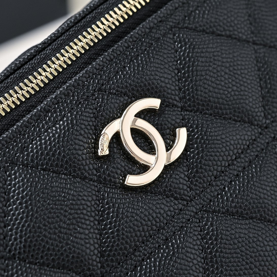 CC 25C Vanity Top Handle 17cm Black Grained Calfskin Light Gold Hardware mysite