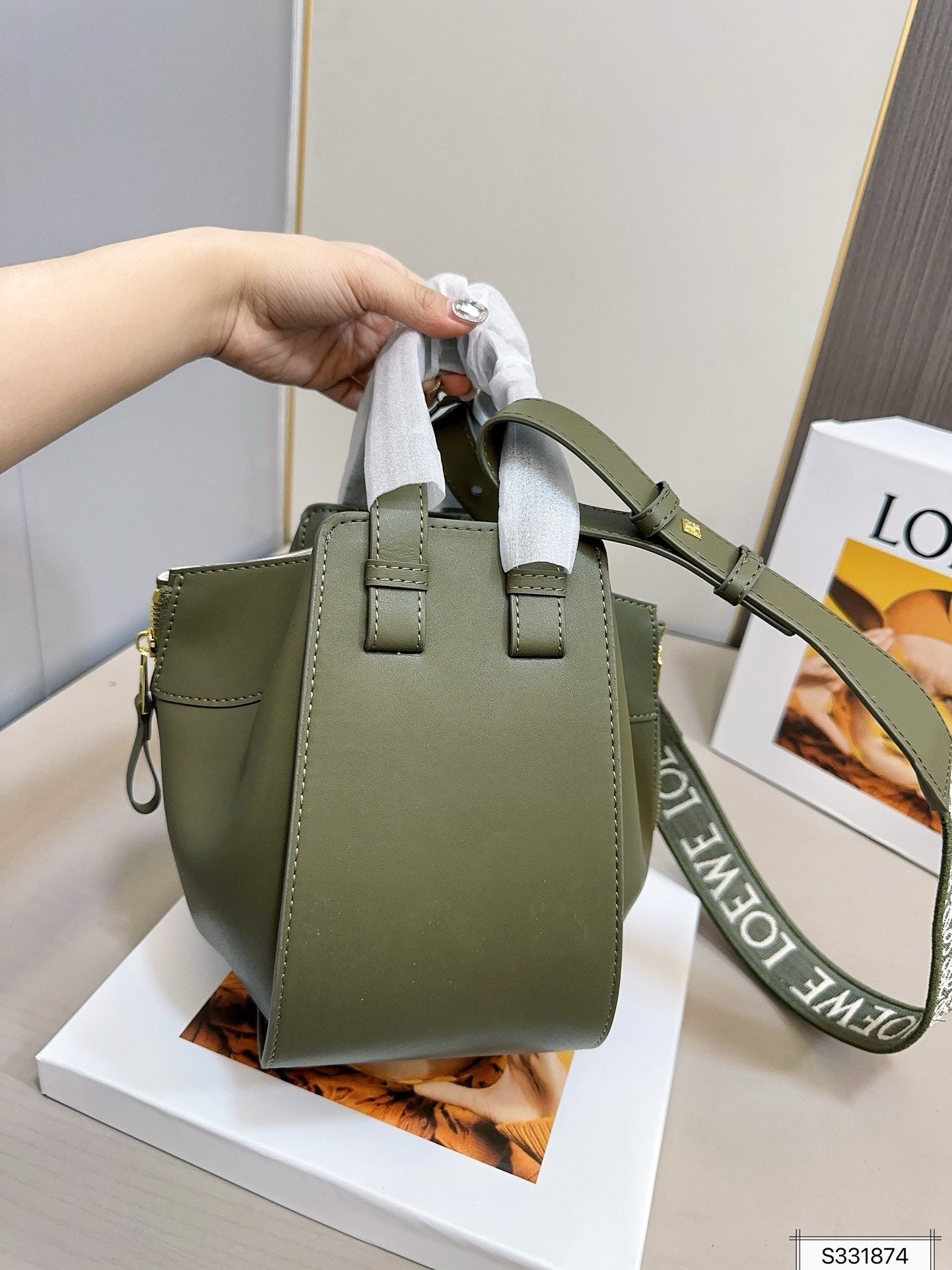 LOE COMPACT HAMMOCK 24 BAG IN OLIVE MELLOW CALFSKIN AND CANVAS mysite