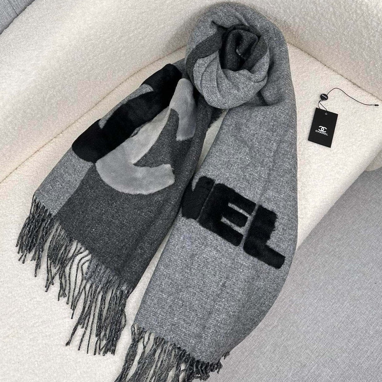 SCARF 200 CM IN MOUSE GRAY CASHMERE AND WOOL 399795 mysite