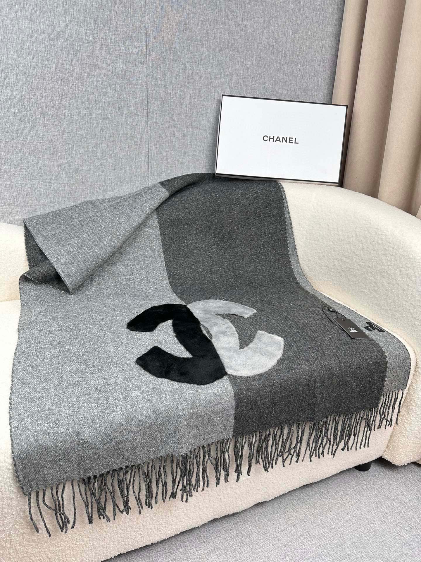 SCARF 200 CM IN MOUSE GRAY CASHMERE AND WOOL 399795 mysite