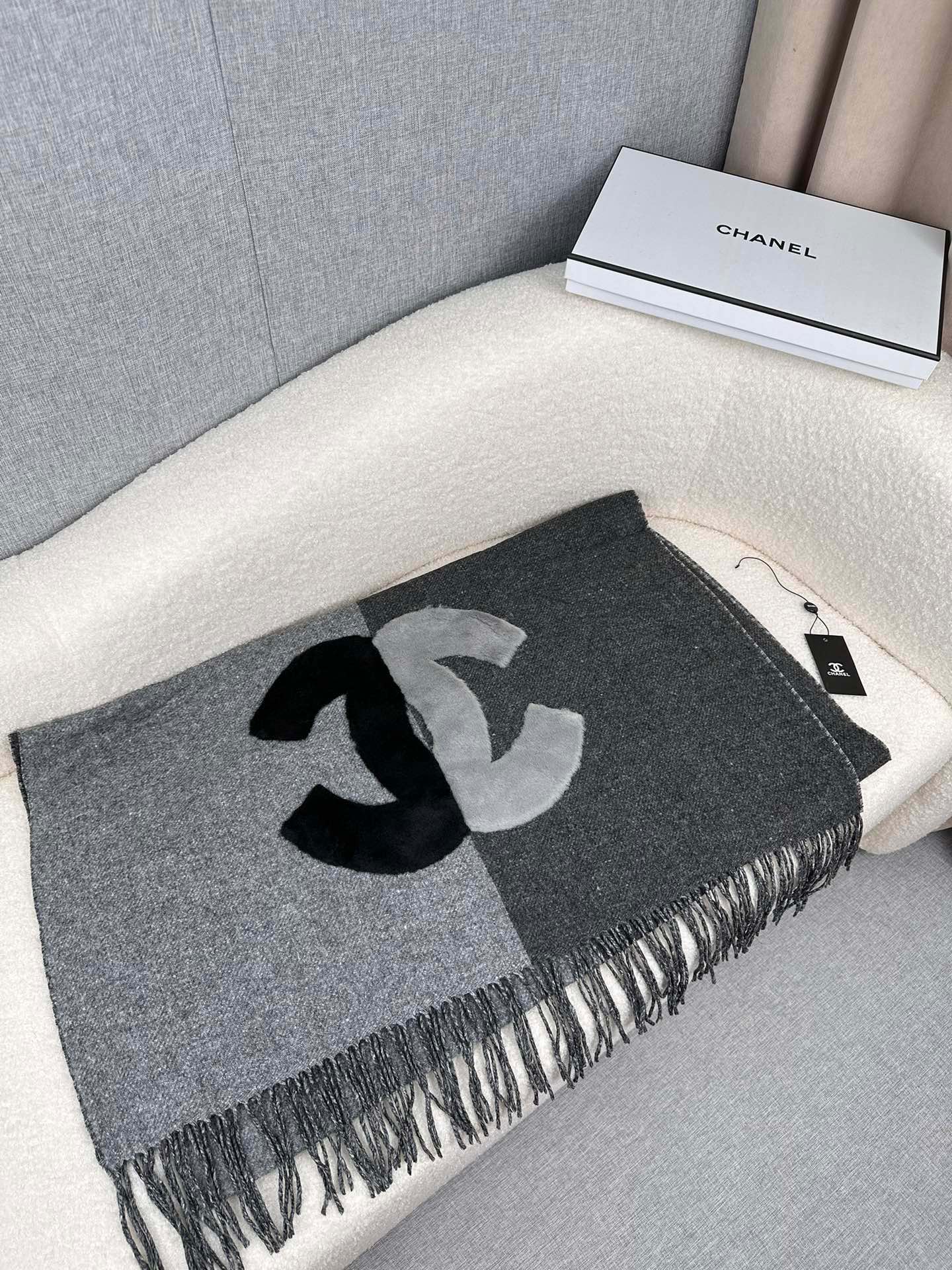 SCARF 200 CM IN MOUSE GRAY CASHMERE AND WOOL 399795 mysite