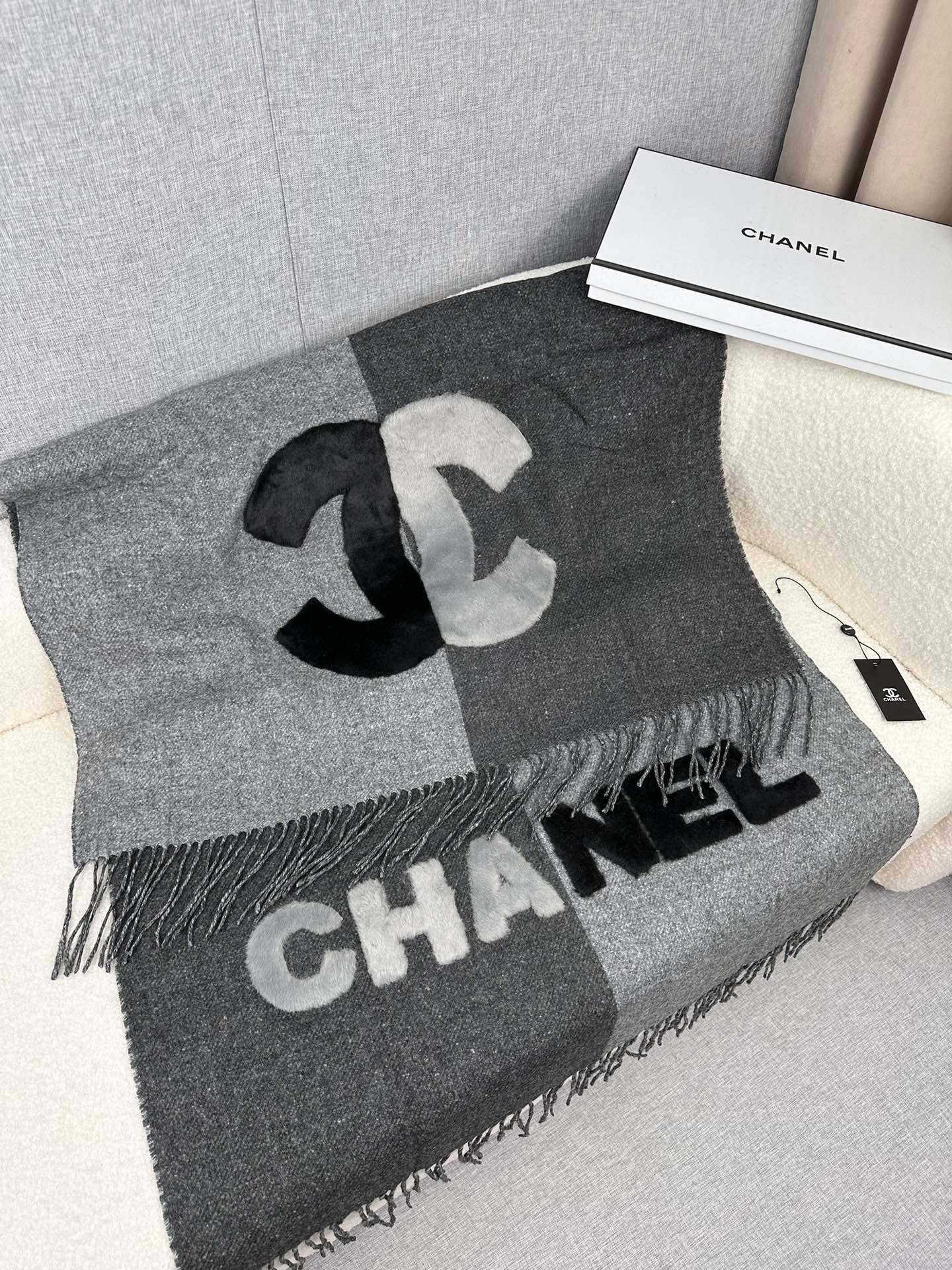 SCARF 200 CM IN MOUSE GRAY CASHMERE AND WOOL 399795 mysite