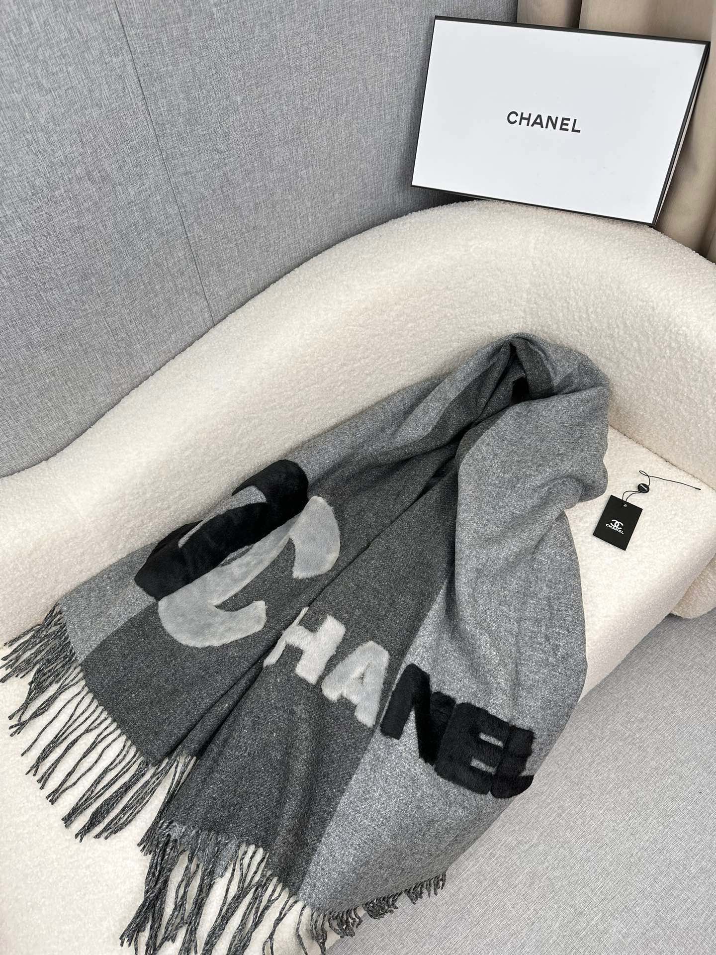 SCARF 200 CM IN MOUSE GRAY CASHMERE AND WOOL 399795 mysite