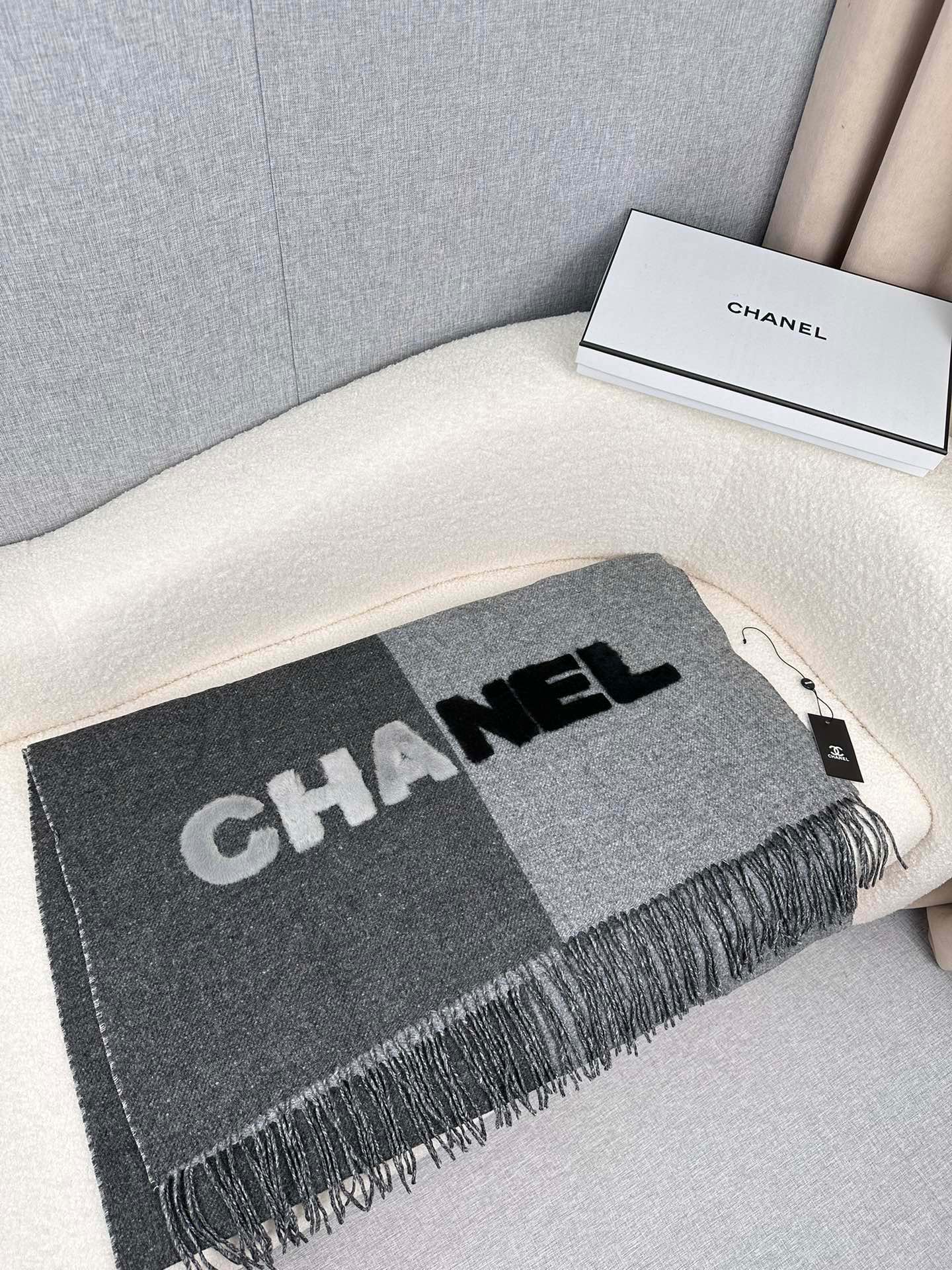 SCARF 200 CM IN MOUSE GRAY CASHMERE AND WOOL 399795 mysite