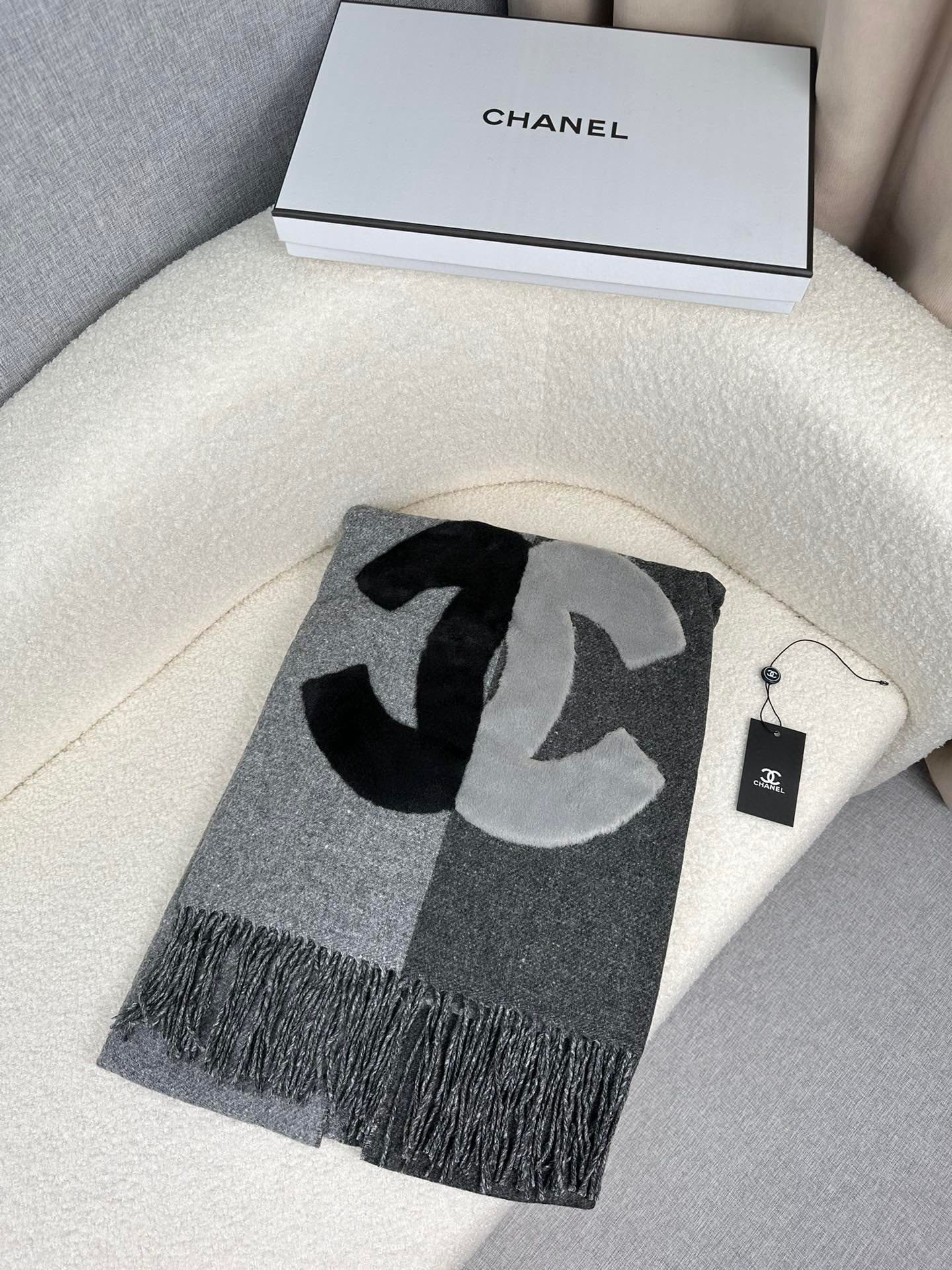 SCARF 200 CM IN MOUSE GRAY CASHMERE AND WOOL 399795 mysite
