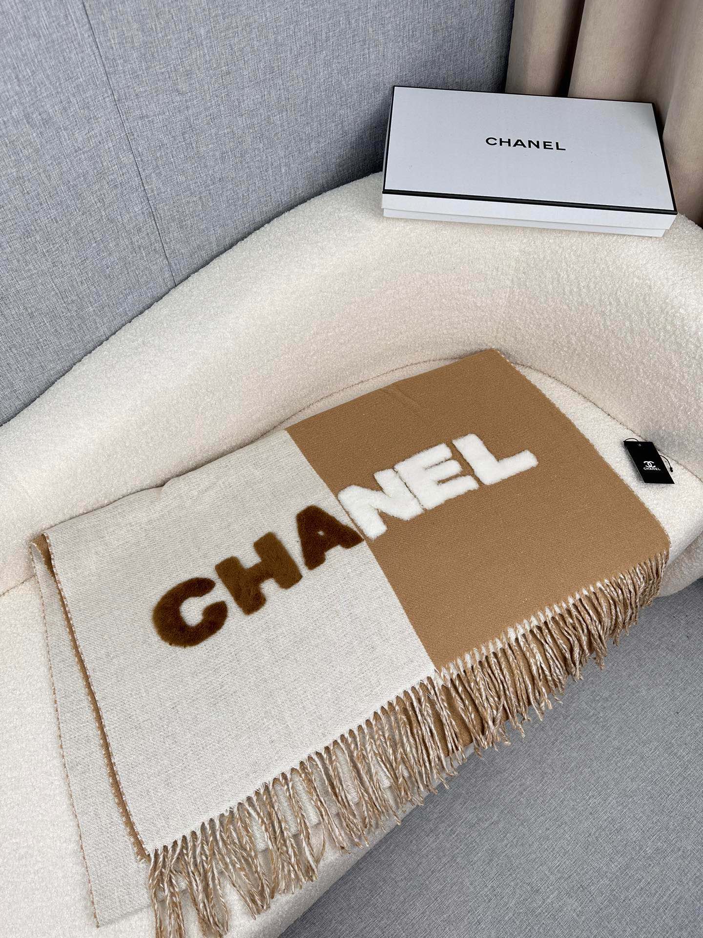 SCARF 200 CM IN CIDER BROWN MIX WHITE CASHMERE AND WOOL 399796 mysite