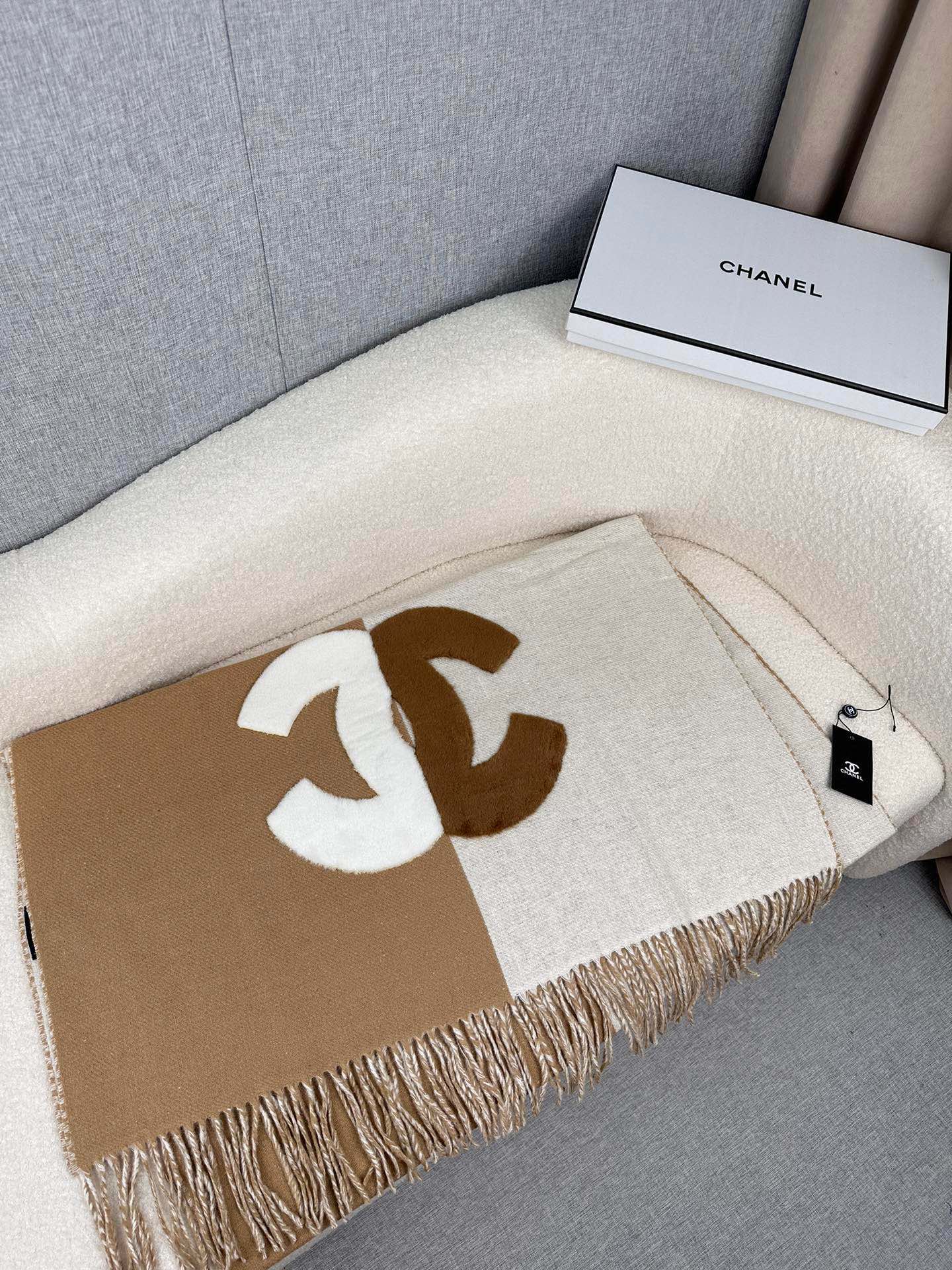 SCARF 200 CM IN CIDER BROWN MIX WHITE CASHMERE AND WOOL 399796 mysite