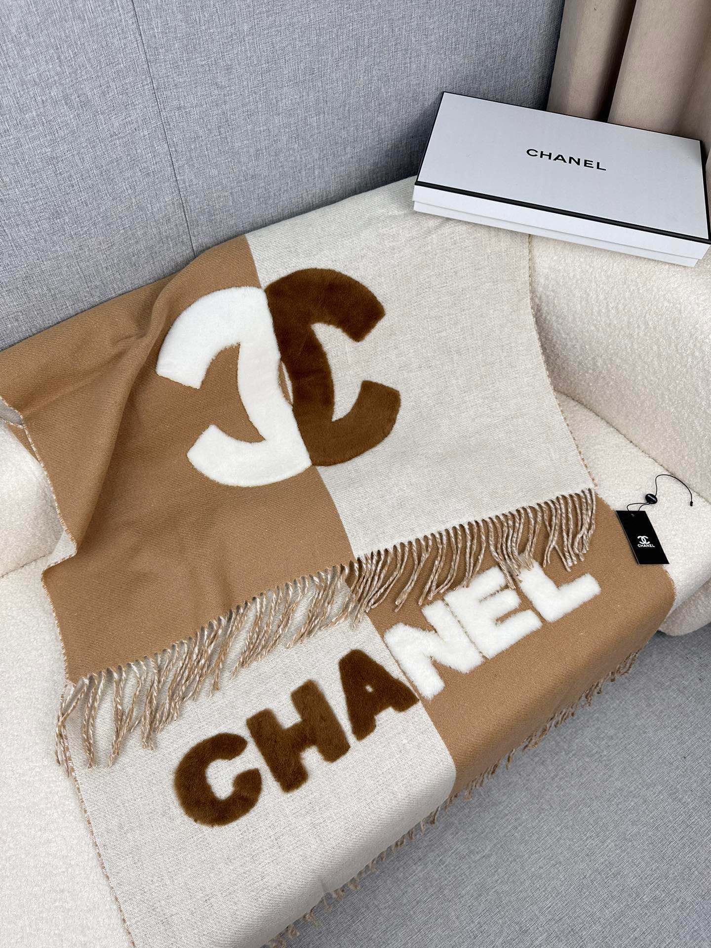 SCARF 200 CM IN CIDER BROWN MIX WHITE CASHMERE AND WOOL 399796 mysite