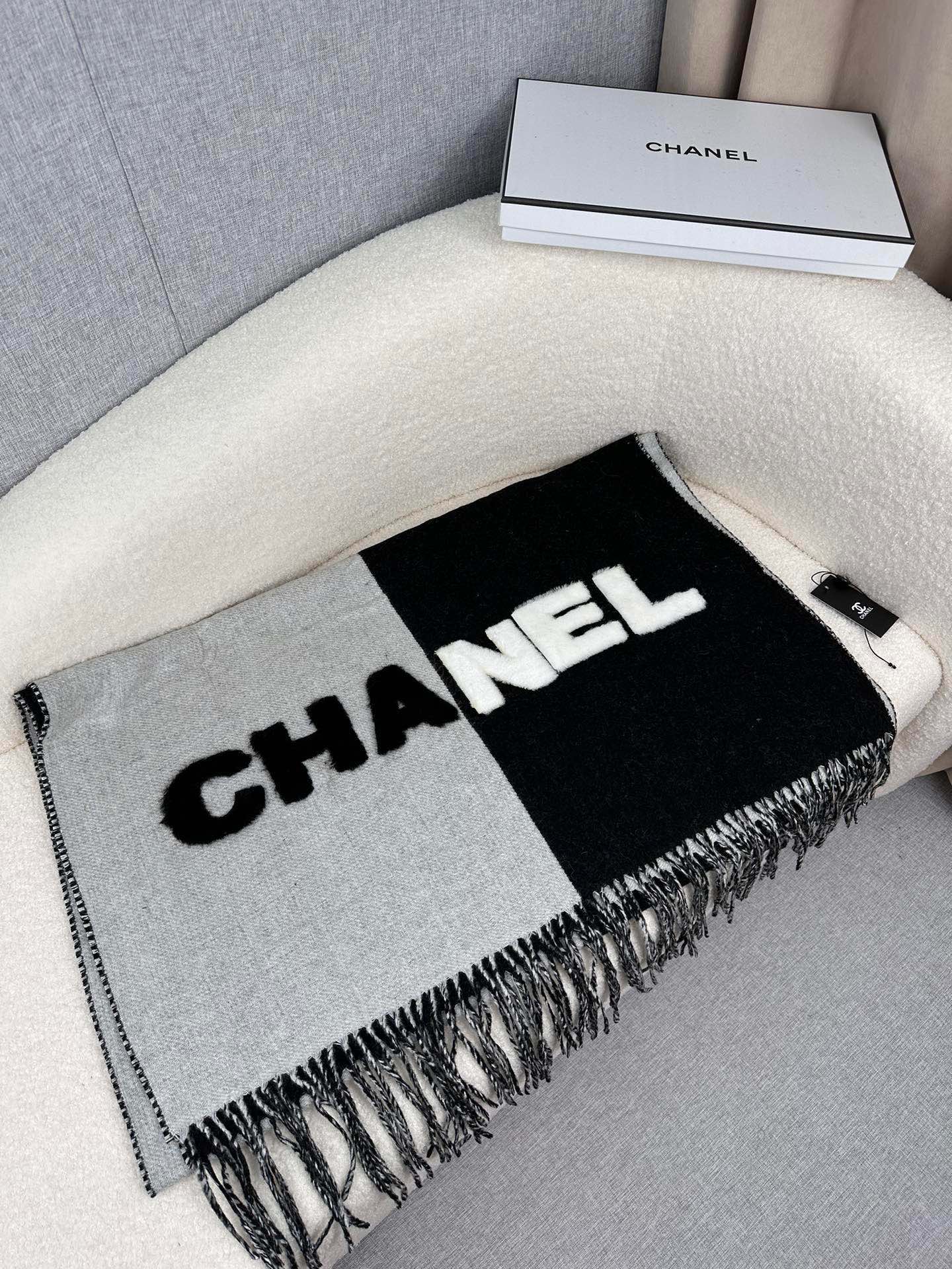 SCARF 200 CM IN BLACK MIX HARBOR GRAY CASHMERE AND WOOL 399797 mysite