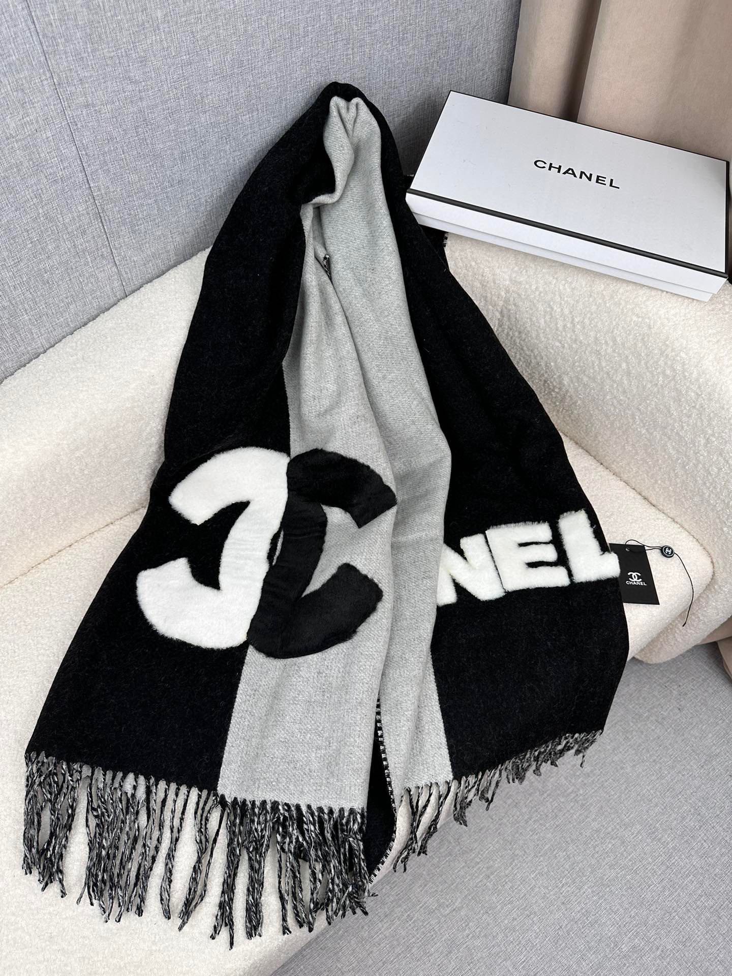 SCARF 200 CM IN BLACK MIX HARBOR GRAY CASHMERE AND WOOL 399797 mysite