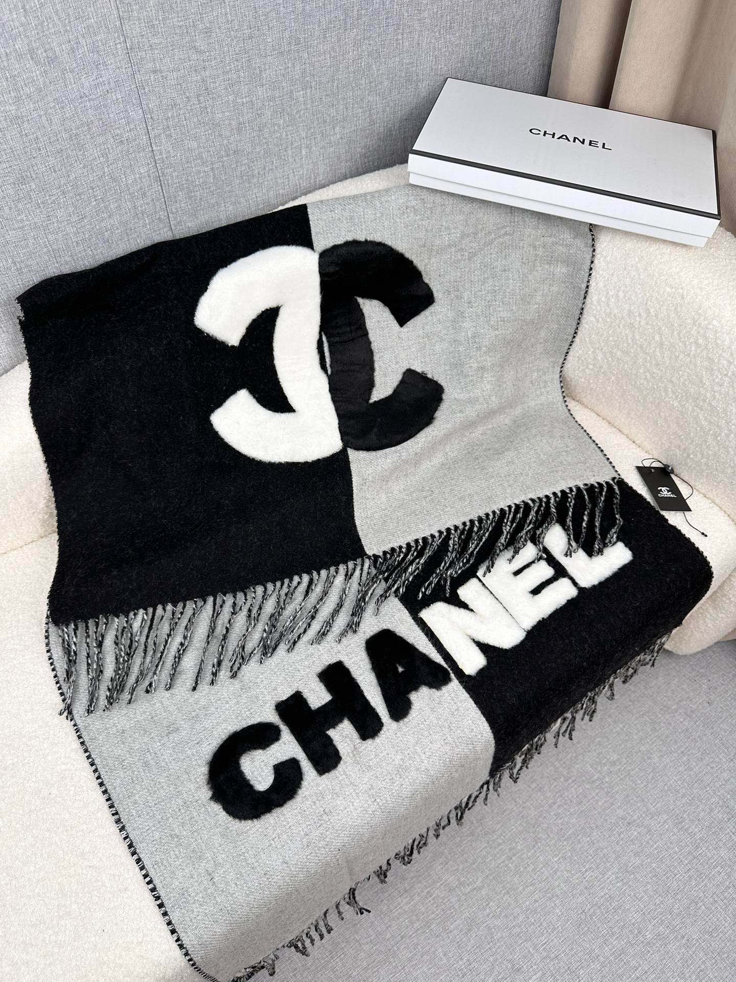 SCARF 200 CM IN BLACK MIX HARBOR GRAY CASHMERE AND WOOL 399797 mysite