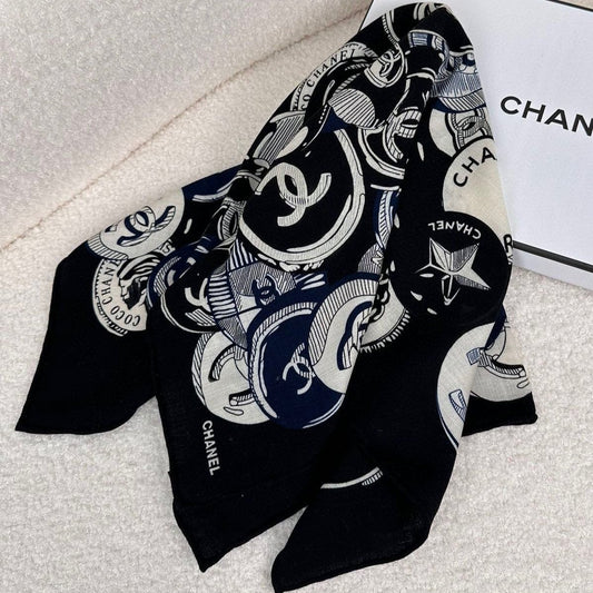 SQUARE SCARF 70 CM IN BLACK MIX WHITE CASHMERE AND SILK 399802 mysite