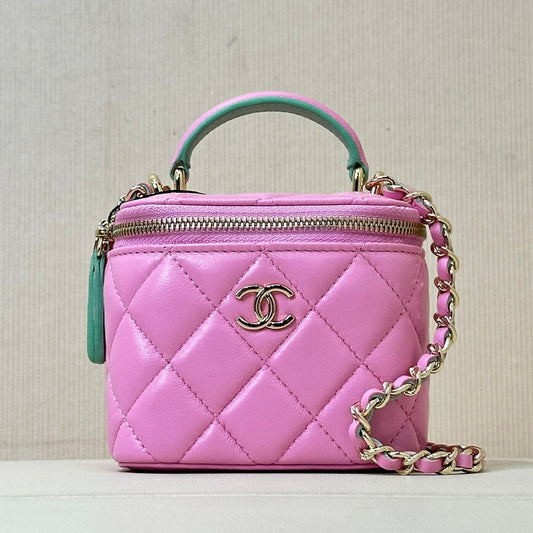 vanity shoulder bag top handle 10cm pink green lambskin mysite