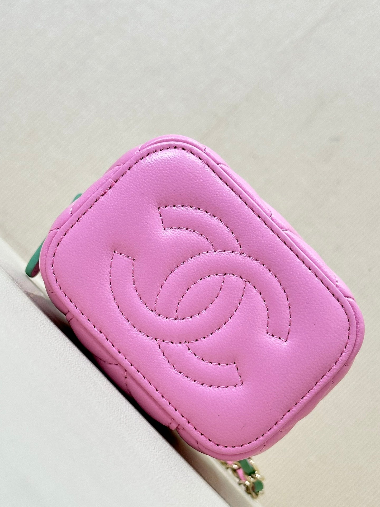 vanity shoulder bag top handle 10cm pink green lambskin mysite