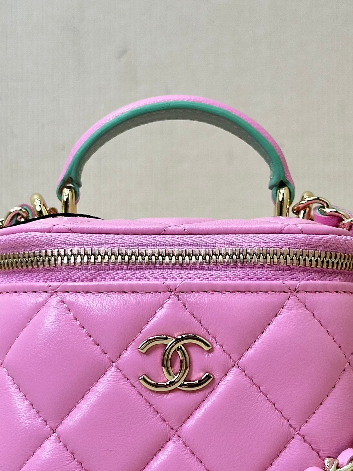 vanity shoulder bag top handle 10cm pink green lambskin mysite