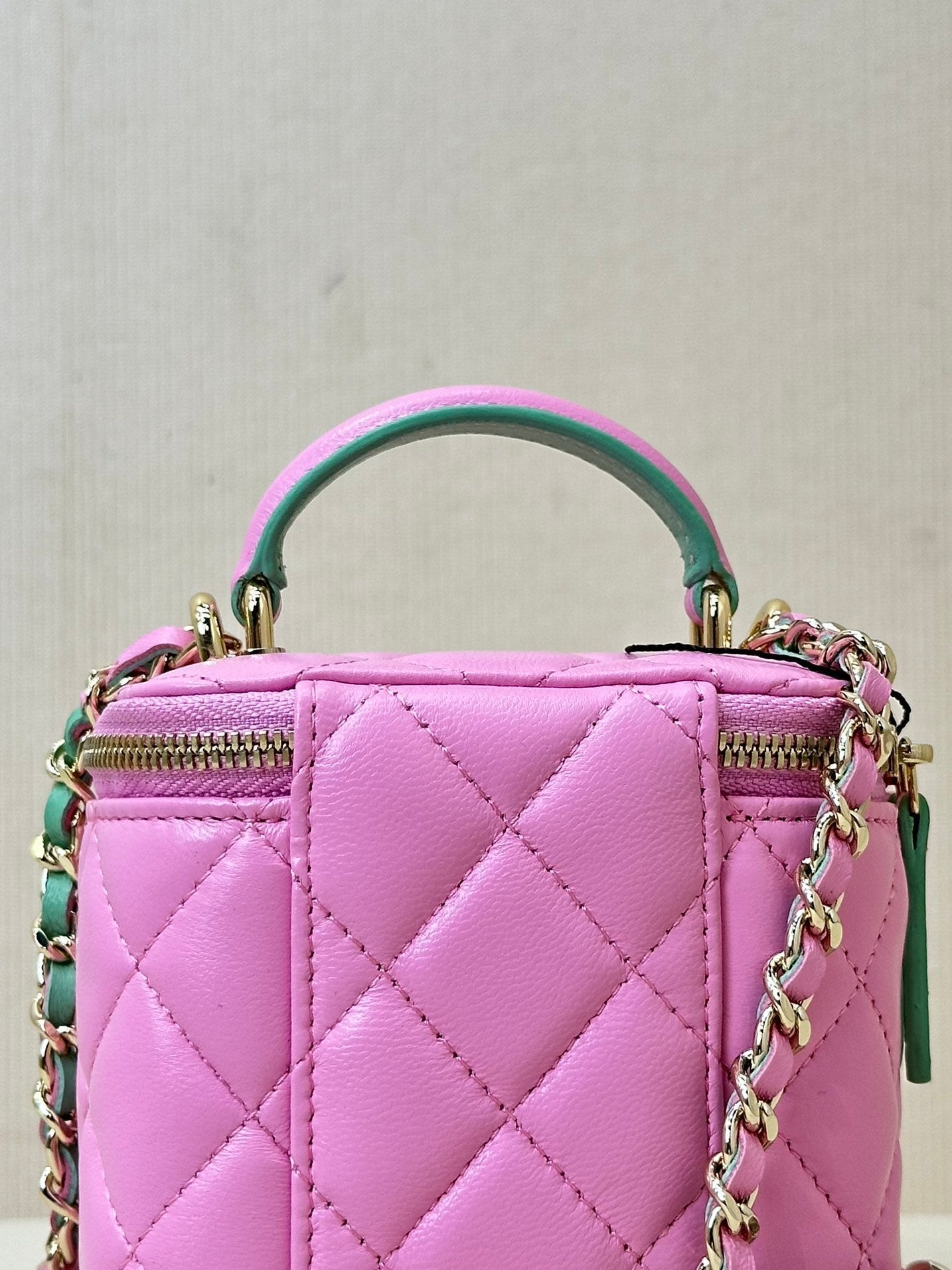 vanity shoulder bag top handle 10cm pink green lambskin mysite