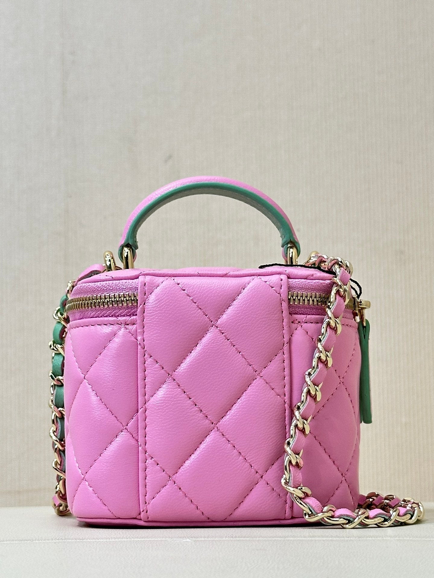 vanity shoulder bag top handle 10cm pink green lambskin mysite