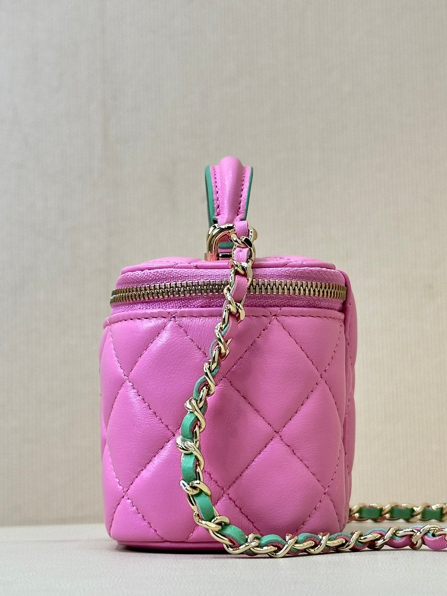 vanity shoulder bag top handle 10cm pink green lambskin mysite