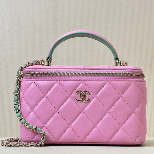 vanity shoulder bag top handle 17cm pink green lambskin mysite