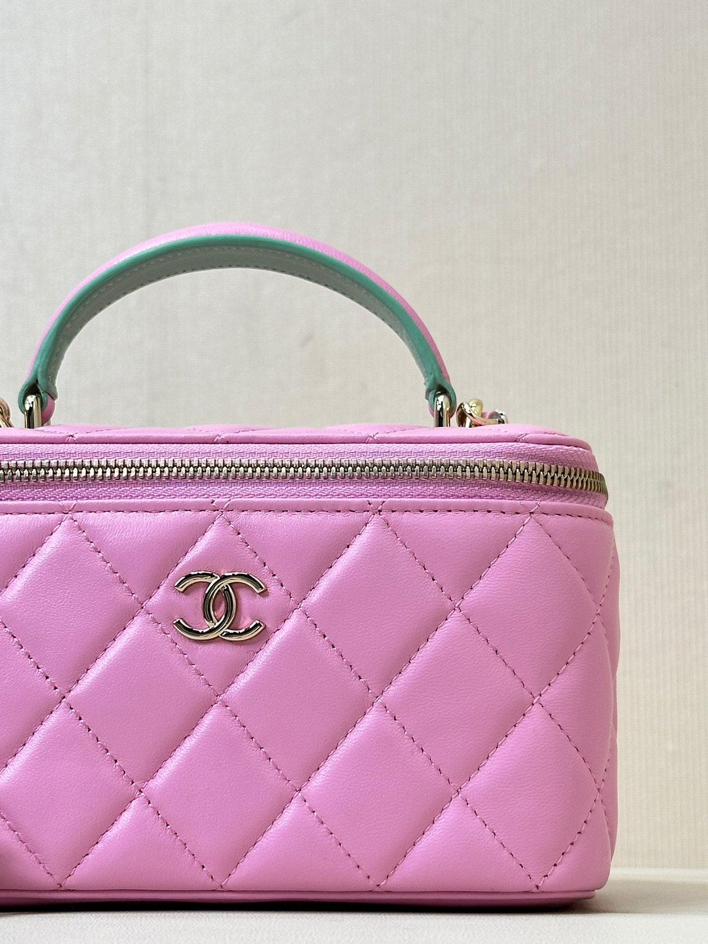 vanity shoulder bag top handle 17cm pink green lambskin mysite