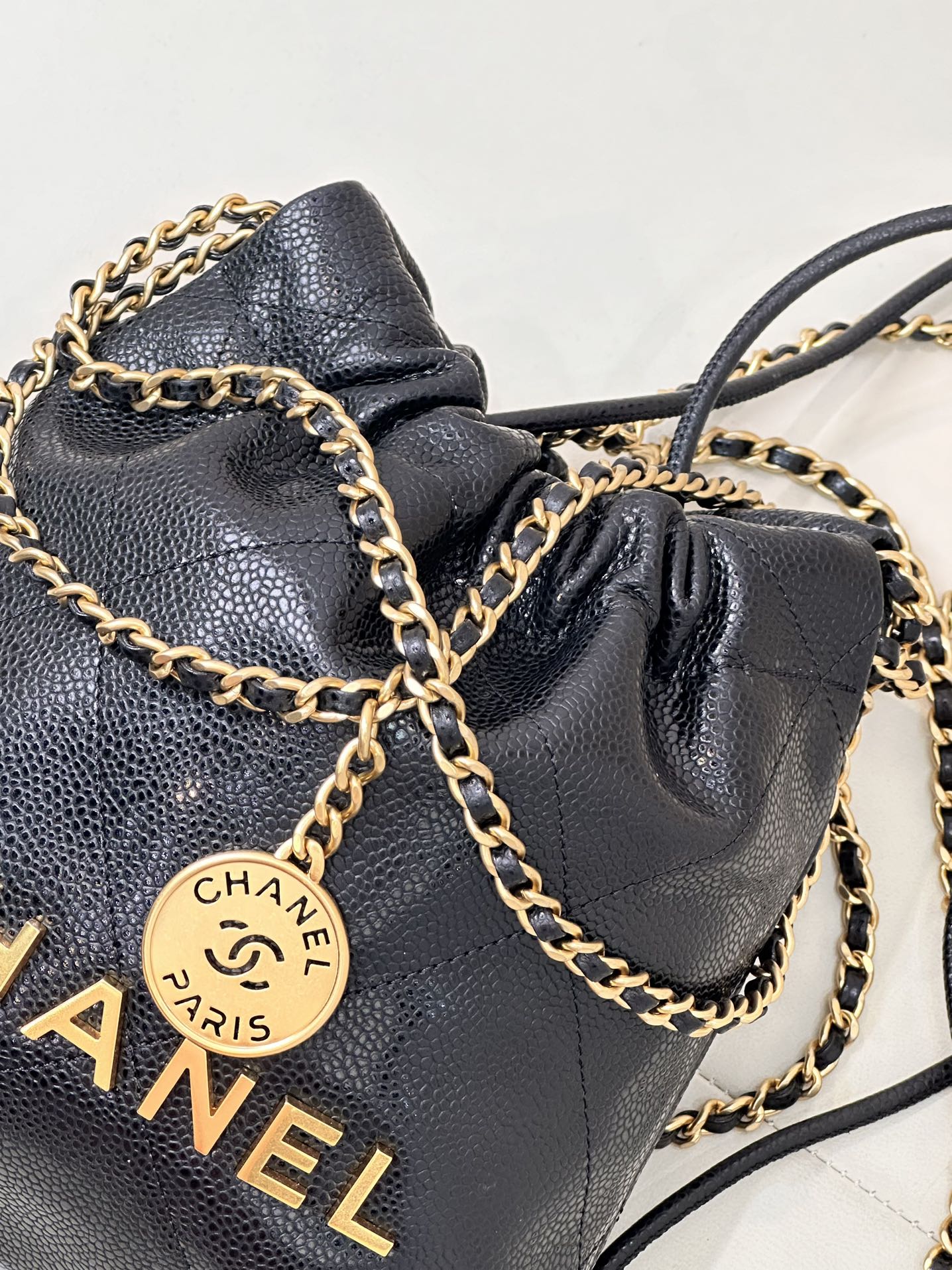 CC 22 Hobo Bag 19cm Black Grained Calfskin Gold Hardware mysite