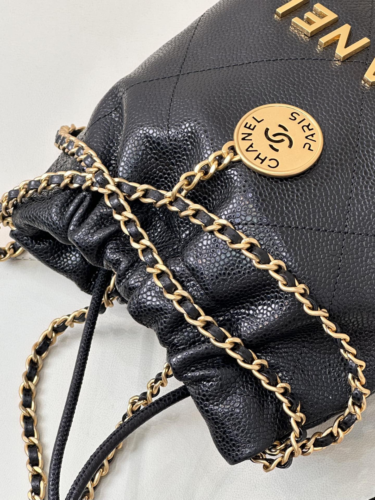 CC 22 Hobo Bag 19cm Black Grained Calfskin Gold Hardware mysite