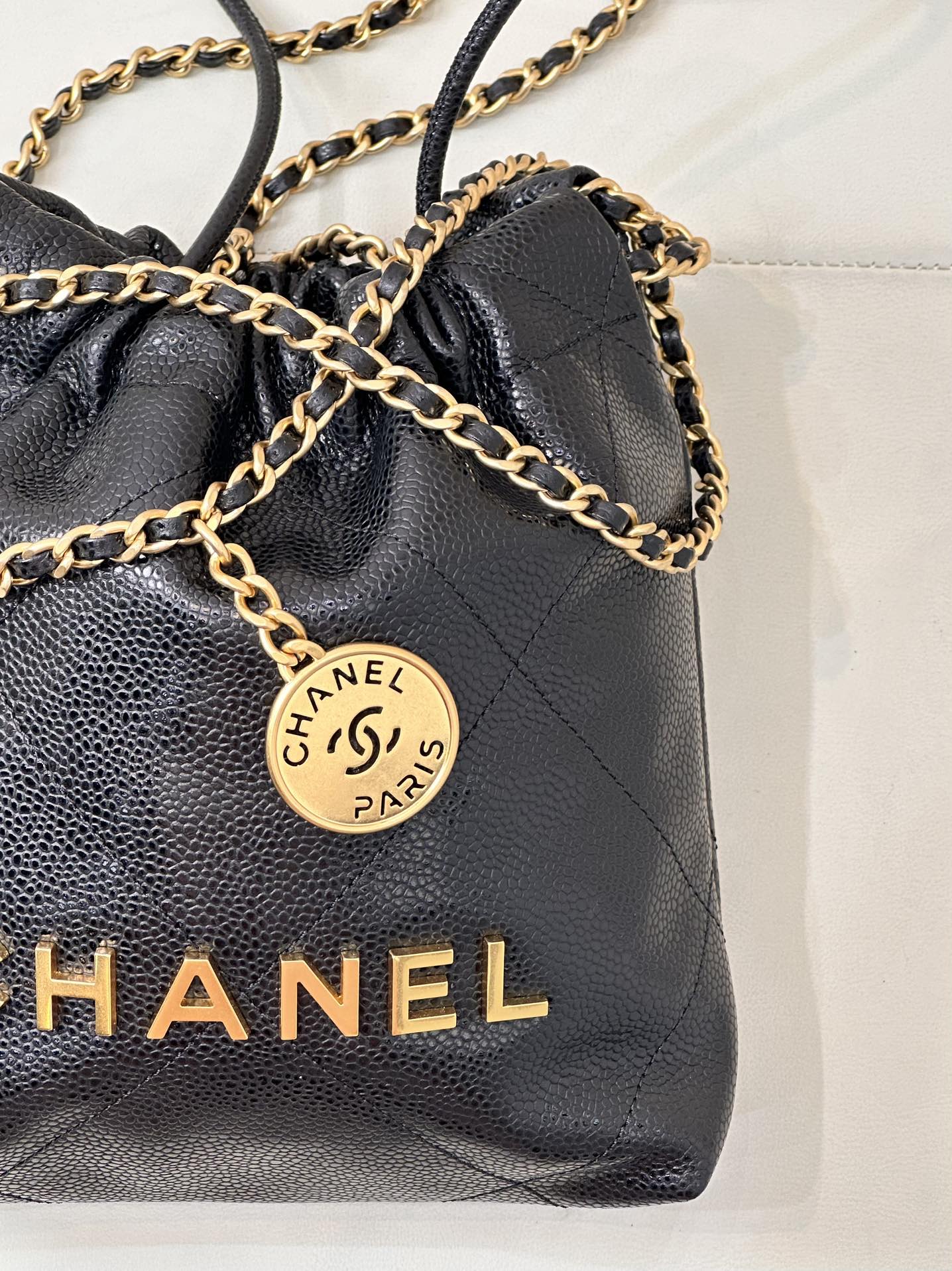 CC 22 Hobo Bag 19cm Black Grained Calfskin Gold Hardware mysite