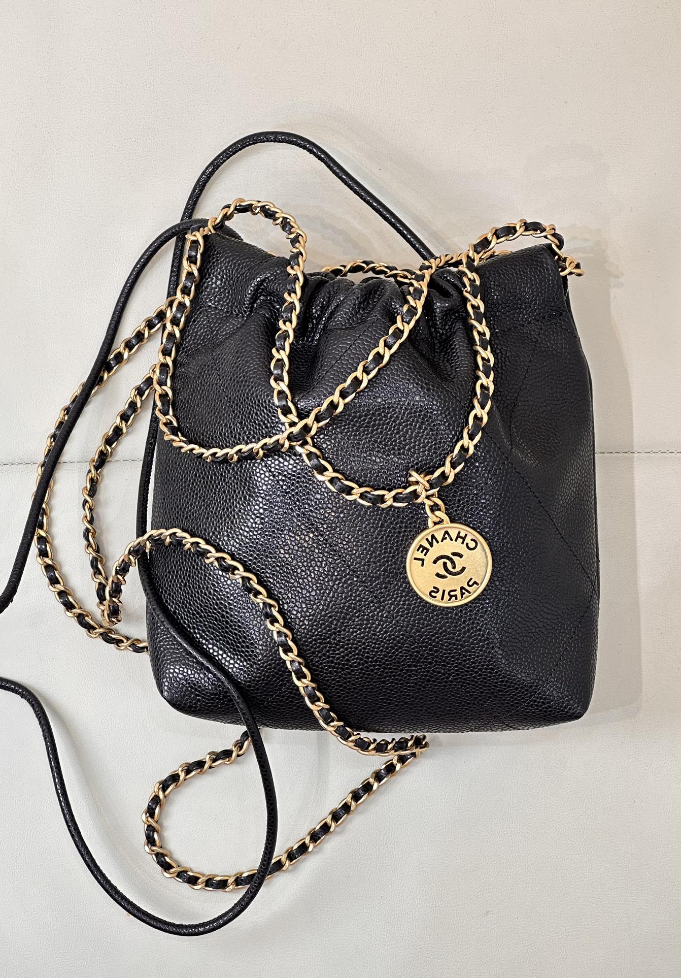 CC 22 Hobo Bag 19cm Black Grained Calfskin Gold Hardware mysite