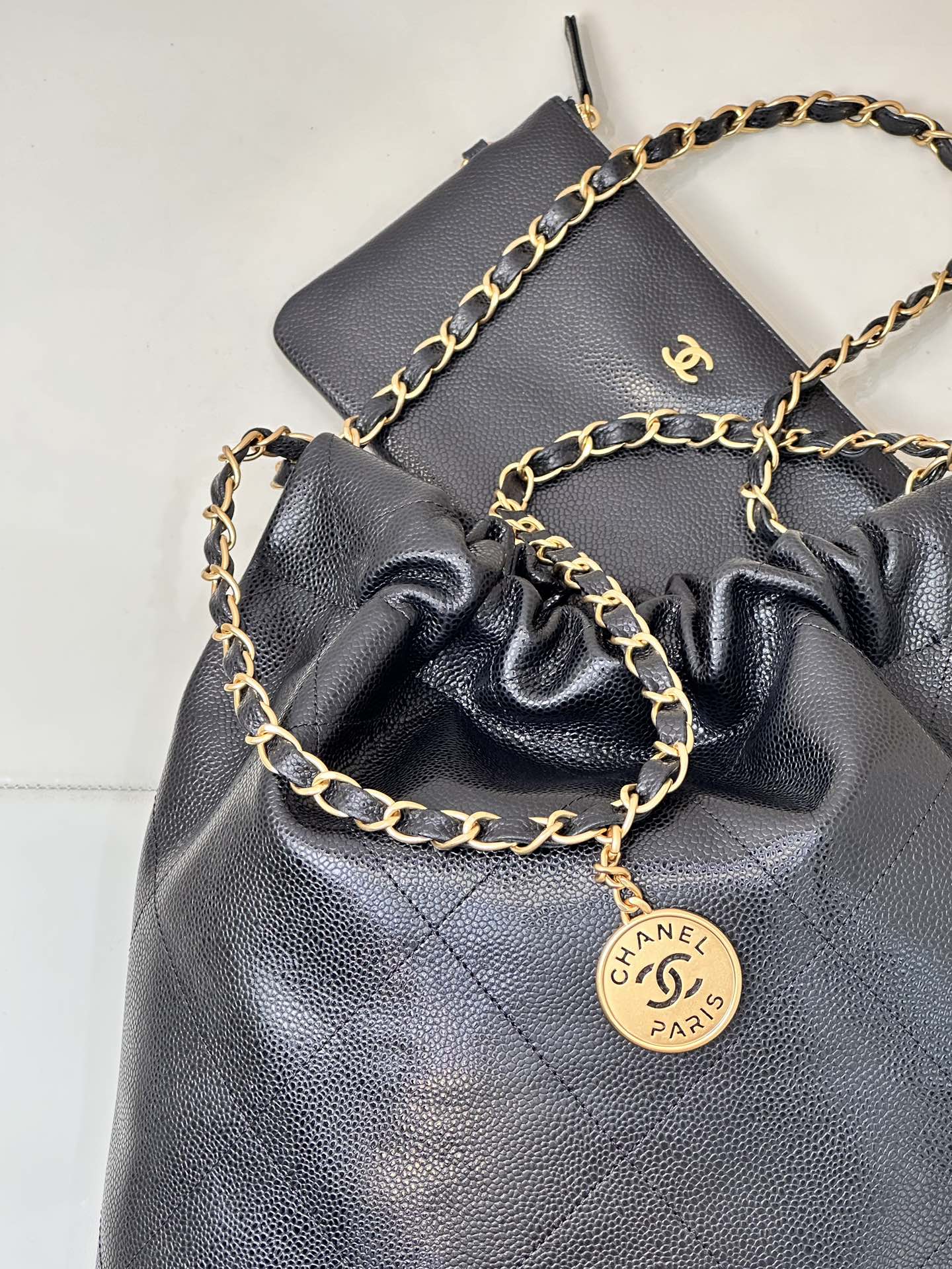 CC 22 Hobo Bag 35cm Black Grained Calfskin Gold Hardware mysite