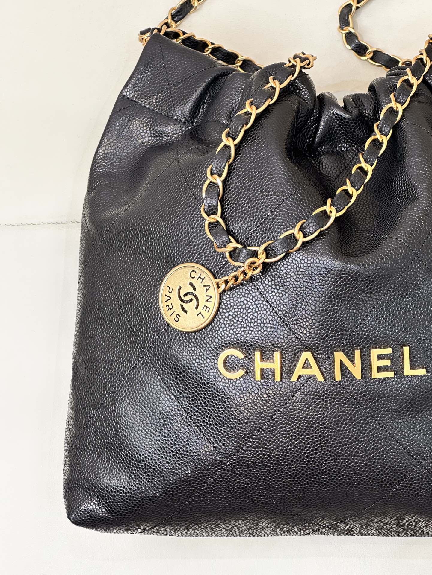 CC 22 Hobo Bag 35cm Black Grained Calfskin Gold Hardware mysite