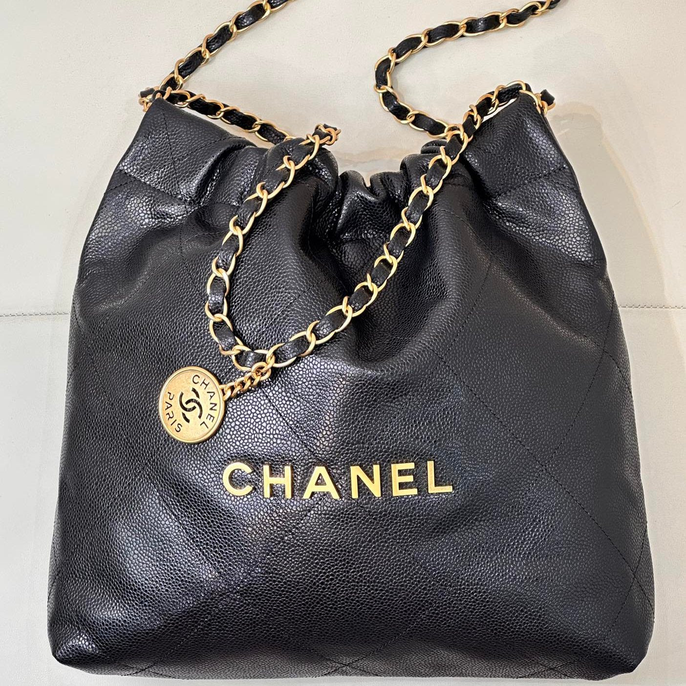 CC 22 Hobo Bag 35cm Black Grained Calfskin Gold Hardware mysite