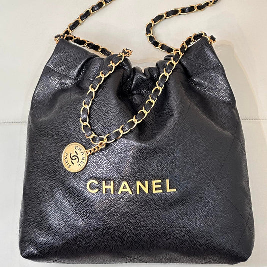 CC 22 Hobo Bag 35cm Black Grained Calfskin Gold Hardware mysite