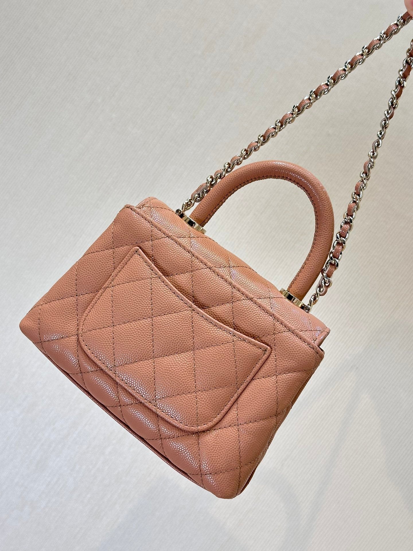 CC 24K Coco Handle Nano 14.5cm Begie Grained Calfskin Gold Hardware mysite