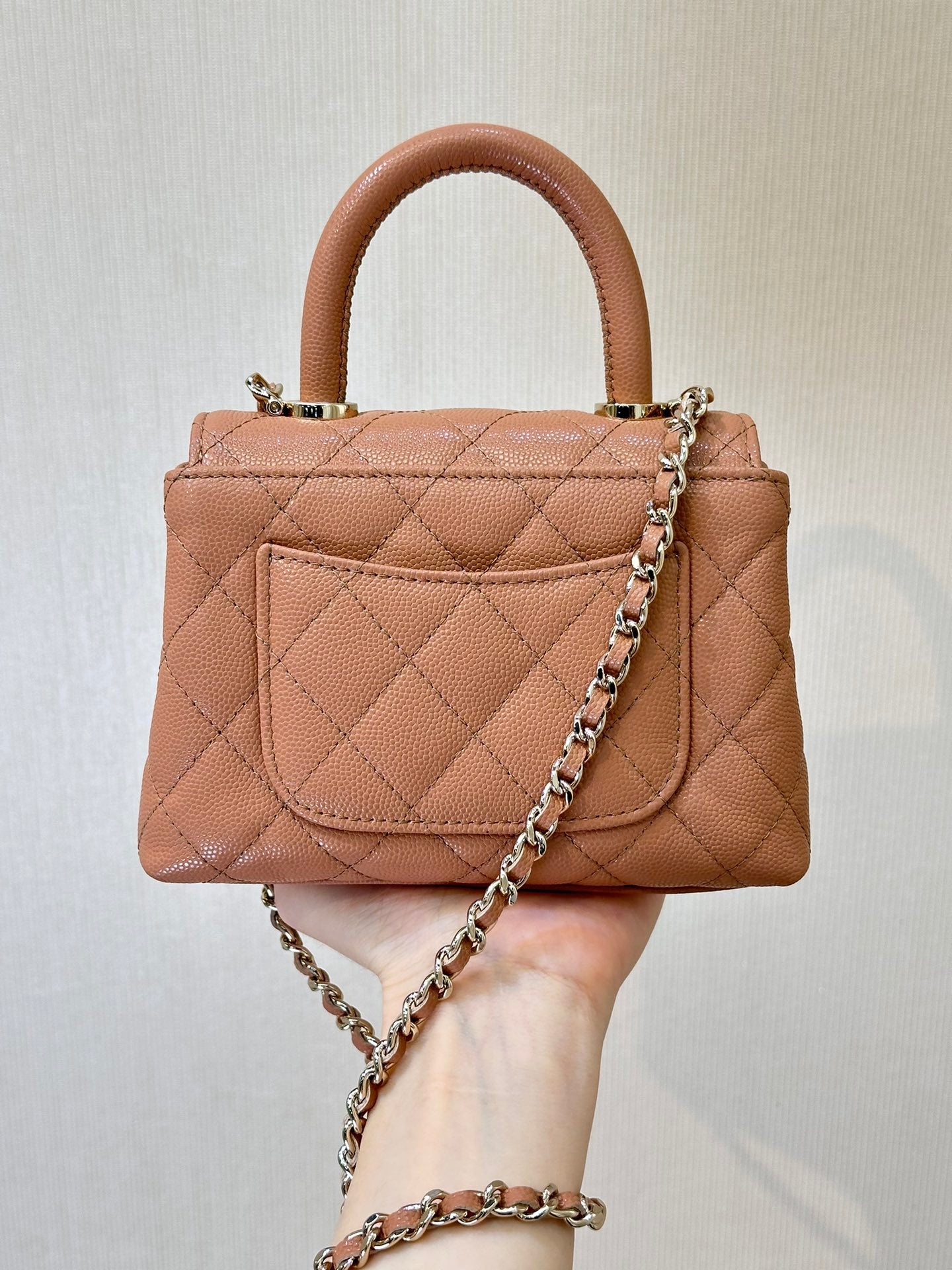 CC 24K Coco Handle Nano 14.5cm Begie Grained Calfskin Gold Hardware mysite