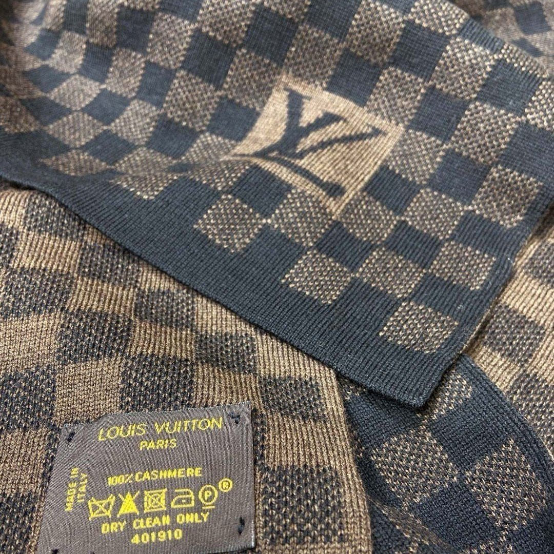 PETIT DAMIER SCARF 170 CM IN CHOCOLATE BROWN MIX BLACK CASHMERE 390783 mysite