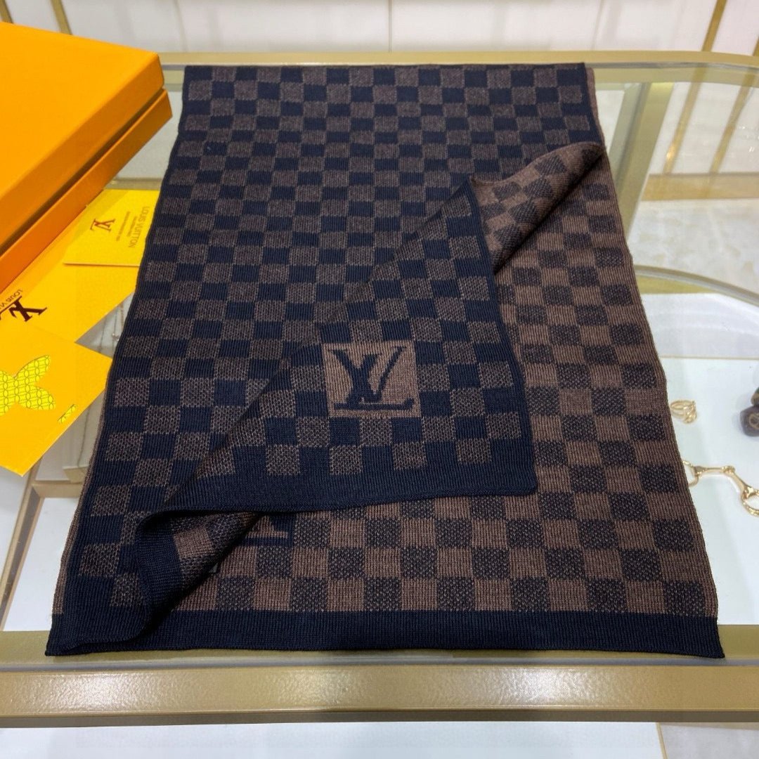 PETIT DAMIER SCARF 170 CM IN CHOCOLATE BROWN MIX BLACK CASHMERE 390783 mysite