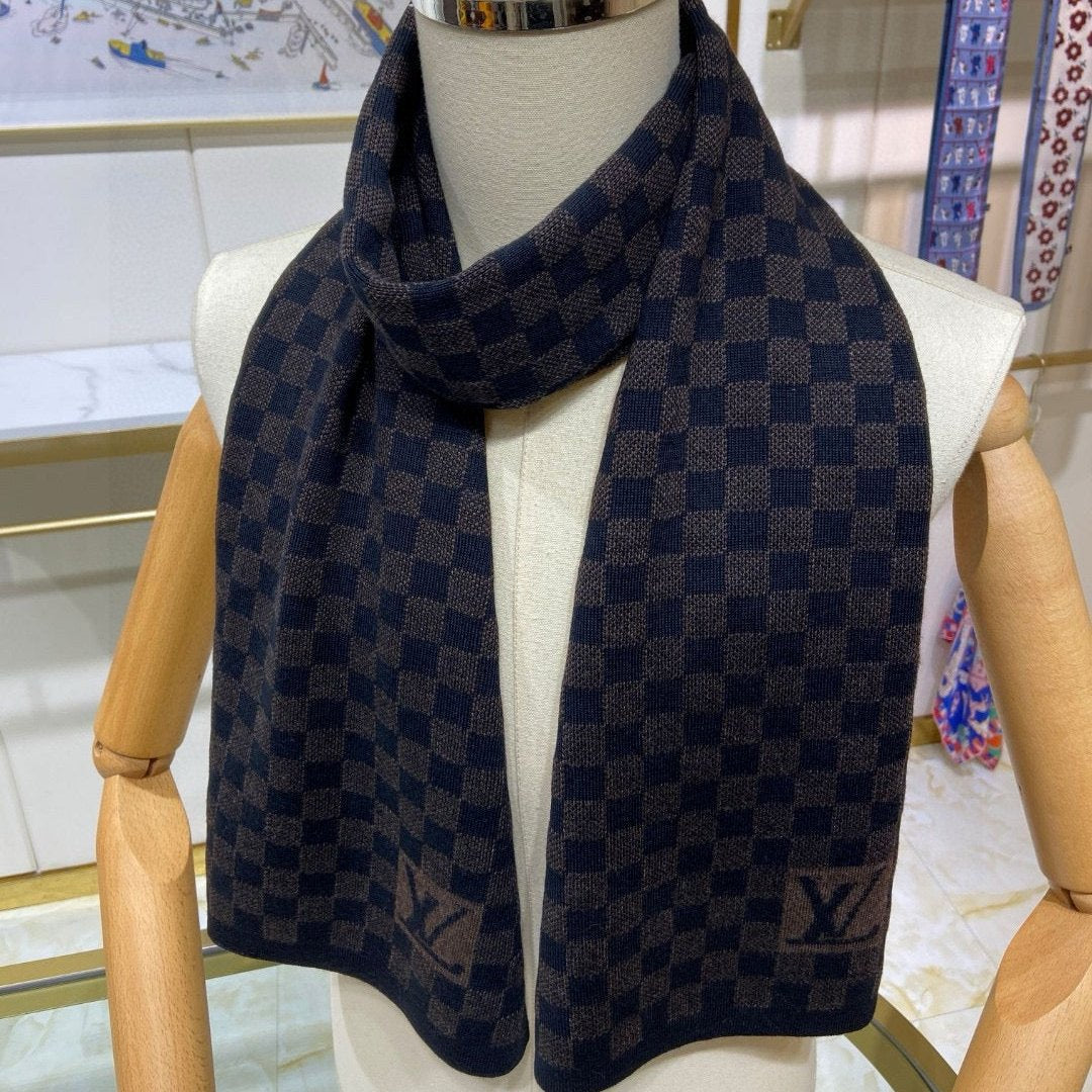 PETIT DAMIER SCARF 170 CM IN CHOCOLATE BROWN MIX BLACK CASHMERE 390783 mysite