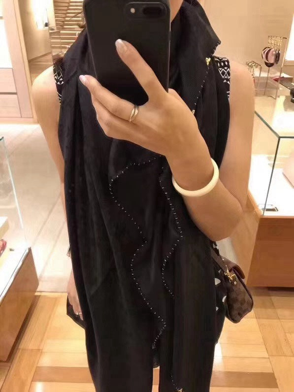 EVERMORE SCARF 140 CM IN BLACK SILK AND WOOL 396258 mysite