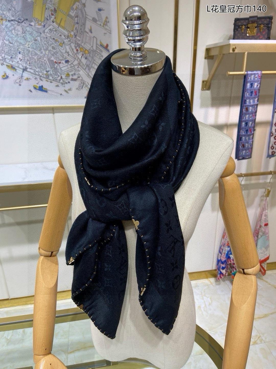 EVERMORE SCARF 140 CM IN BLACK SILK AND WOOL 396258 mysite
