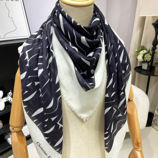 MISS DIOR ALLOVER SHAWL 140 CM IN BLACK MIX WHITE SILK CASHMERE 411629 mysite