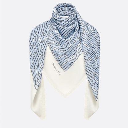 MISS DIOR ALLOVER SHAWL 140 CM IN POWDER BLUE MIX WHITE SILK CASHMERE 411630 mysite