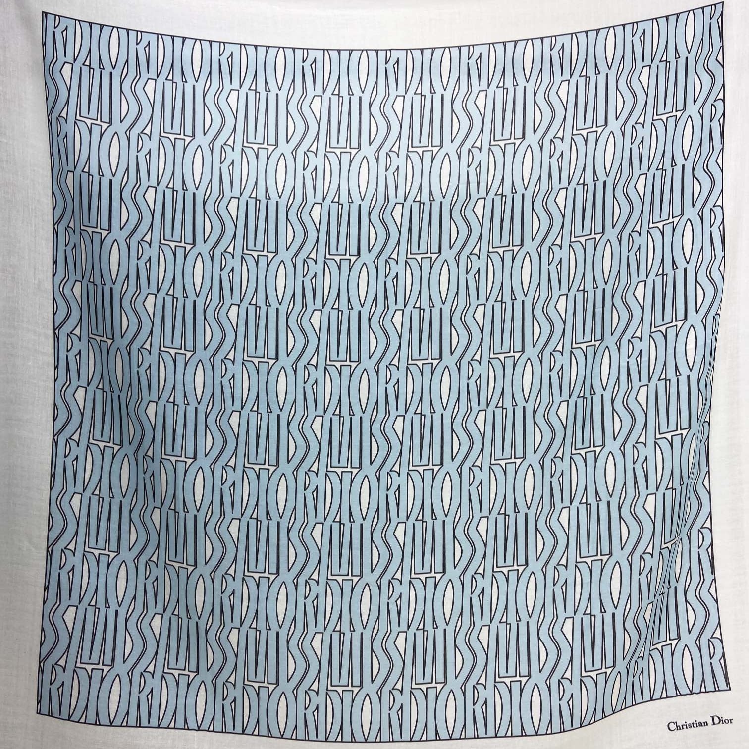 MISS DIOR ALLOVER SHAWL 140 CM IN POWDER BLUE MIX WHITE SILK CASHMERE 411630 mysite