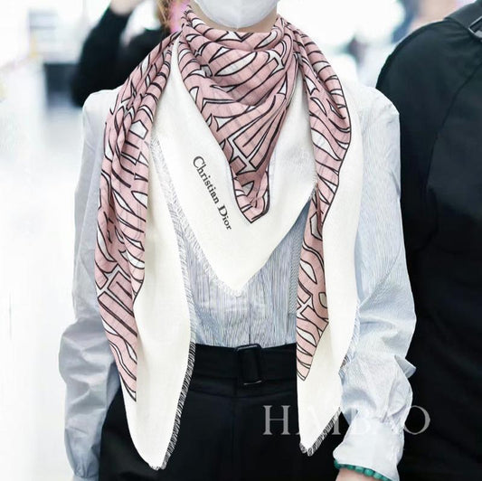 MISS DIOR ALLOVER SHAWL 140 CM IN PALE PINK MIX WHITE SILK CASHMERE 411631 mysite