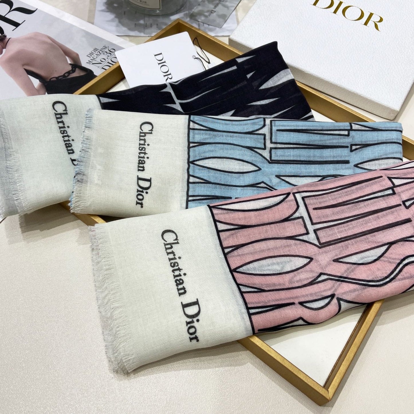 MISS DIOR ALLOVER SHAWL 140 CM IN PALE PINK MIX WHITE SILK CASHMERE 411631 mysite