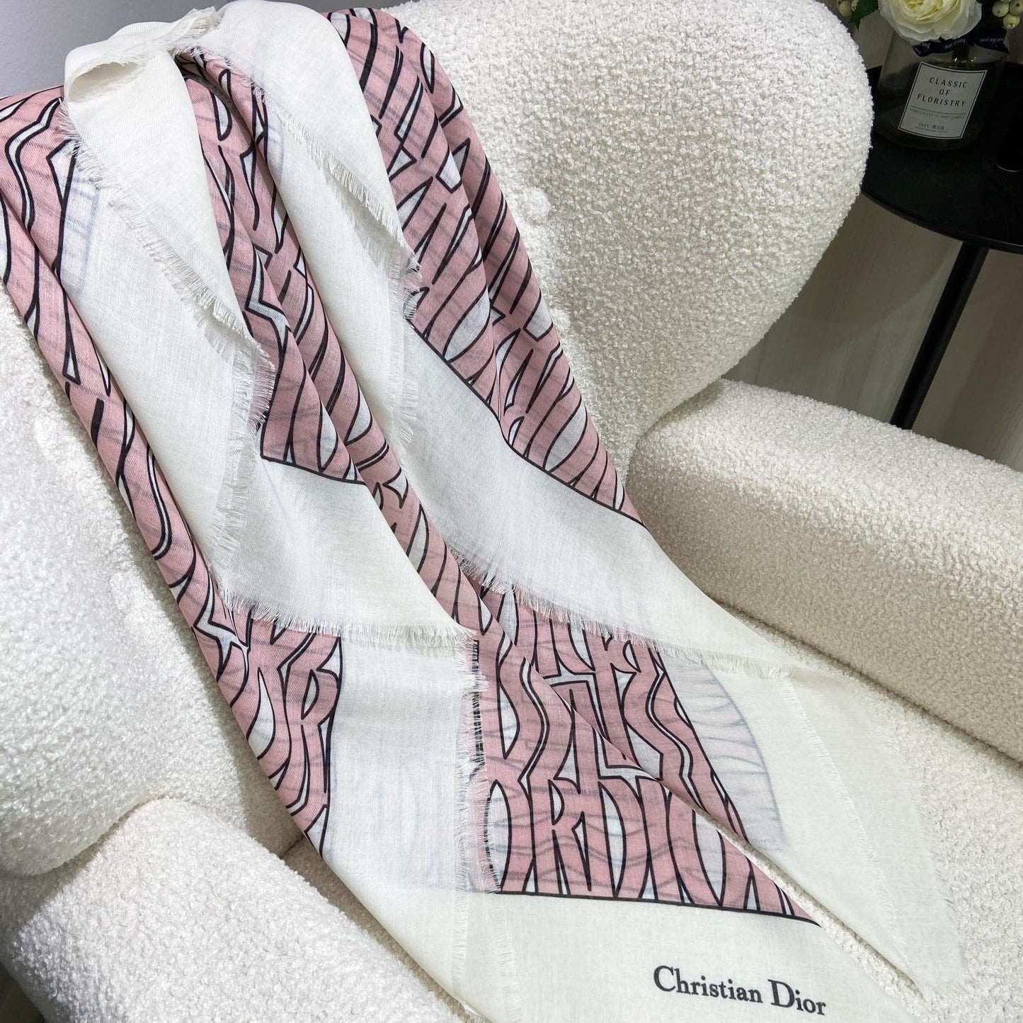 MISS DIOR ALLOVER SHAWL 140 CM IN PALE PINK MIX WHITE SILK CASHMERE 411631 mysite