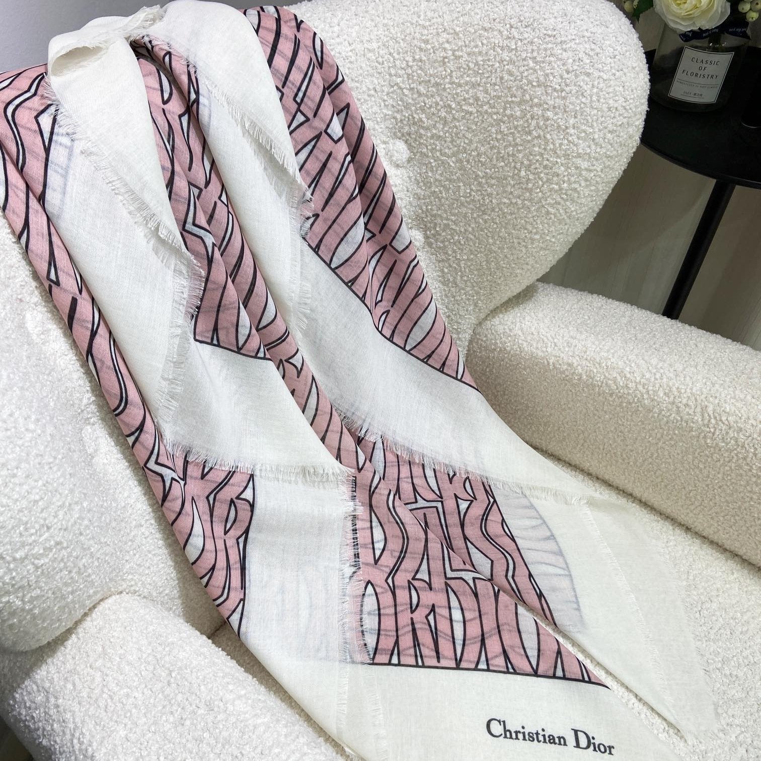 MISS DIOR ALLOVER SHAWL 140 CM IN PALE PINK MIX WHITE SILK CASHMERE 411631 mysite