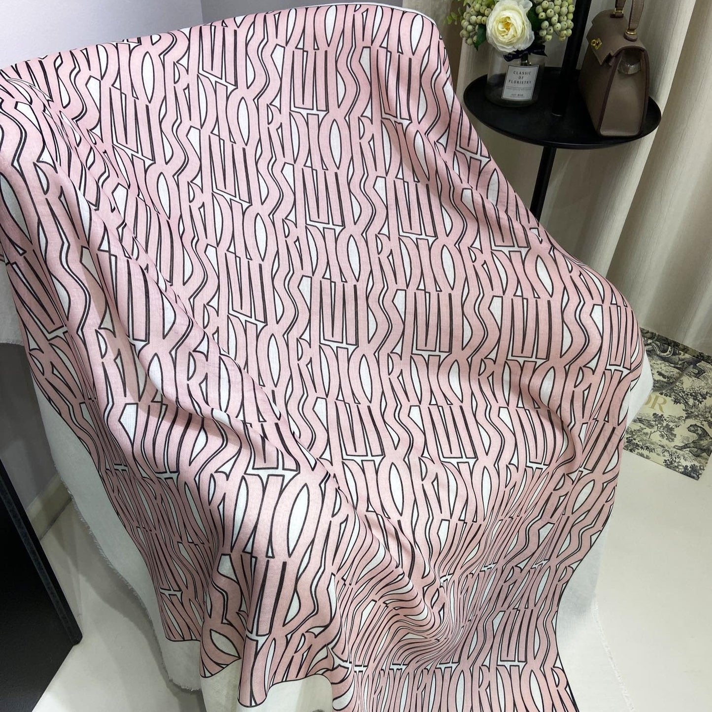 MISS DIOR ALLOVER SHAWL 140 CM IN PALE PINK MIX WHITE SILK CASHMERE 411631 mysite